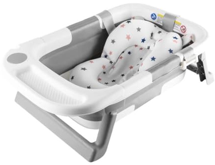 simpa Foldable & Collapsible Baby Bath Tub with Support Cushion – Portable, Non-Slip, Temperature-Sensitive Plug for Newborns to 3 Years