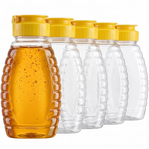 VILLCASE 5 Stück Honigspender, Quetschflaschen 180ml mit Klappdeckel, Plastik Squeeze Flasche Auslaufsicher, Wiederbefüllbare Soßenflaschen für Honig, Ketchup, Senf, Mayonnaise, Olivenöl in Küche
