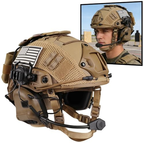 LZAQHMT Casco Táctico Fast 4 En 1 Ajustable Y Mejorado - Auriculares Funda Desmontable para Casco Equipo Táctico Militar Cosplay Airsoft para Adultos(CB)
