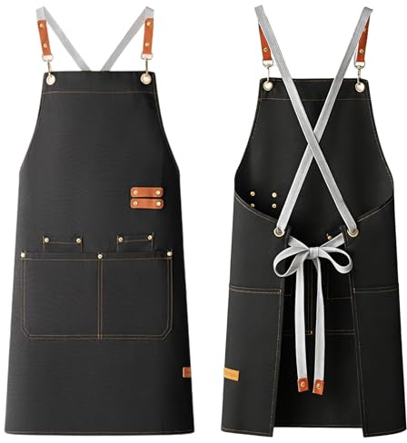 ZXTGBQ Kochschürze für Herren und Damen Kreuz Zurück Heavy Duty Arbeit Baumwolle Schürze Kochschürzen mit verstellbarem Riemen und 4 Taschen für Küche, Kochen, Backen, Malen, Gärtnern