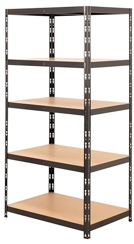 BiGDUG Garage Shelving Kit - 1780H x 900W x 600D mm - 150kg UDL Per Shelf (750kg Per Bay) - 5 Tier Shed Shelving - Single Bay - Matt Black