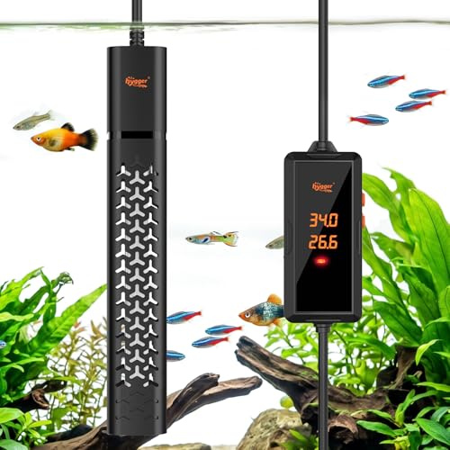 hygger 200W Submersible Aquarium Heater with External Digital Controller | Power Off Memory, Dry Run Auto Shut Off, Corrosion Resistant for Freshwater Saltwater Turtle Tanks 75–151L
