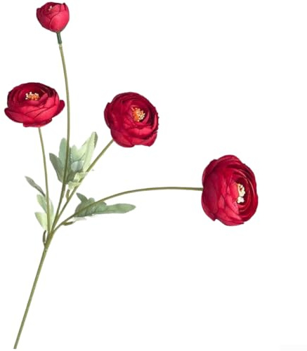 Konstgjorda lotusblommor i silke för 4 huvuden, realistisk pion och rosblommor för bröllopsdekor, fotograferingsrekvisita, heminredning, handgjord för flexibla trådstjälkar, 56 cm (22,8 tum) (röd)