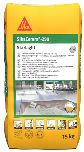 SIKA - Fliesenkleber - SikaCeram-290 Starlight - Grau - 15kg | Für Wand und Boden - Innen & Außen - Geeignet für Großformate - Frostsicher - Starke Haftung