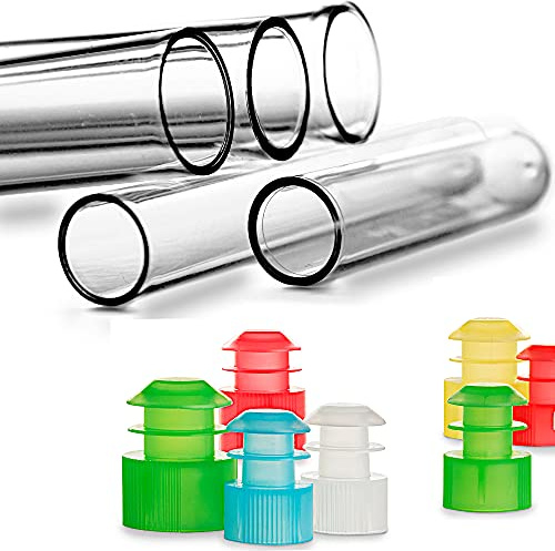 Tuuters 25x Kunststoff Reagenzgläser mit Verschluss-Stopfen (37 Varianten Kappe, Farbe, Größe) 100 x Ø 16mm, Rot
