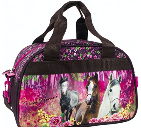 kids4shop Pony Einhorn Pferd Horses Hengst Reisetasche Tasche Sporttasche Mit Sticker Schultasche