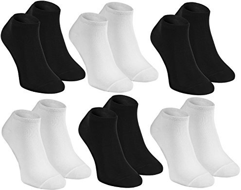 Rainbow Socks – dam herr färgglada sneakers bambu strumpor, 3 x svart 3 x vit, 39-41 EU