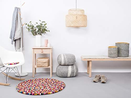myfelt Filzkugelteppich Lotte - Ø 50 cm, ideal für Schlaf-, Wohn-, Kinderzimmer, Flur & Bad, Bunt