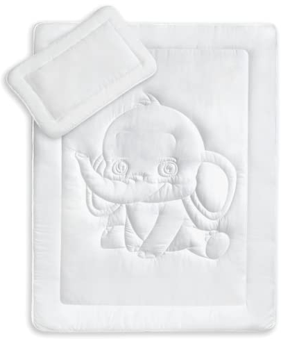 KiGATEX Oeko-Tex Kinder Bettdecken Set mit süßer Elefantensteppung 40x60 + 100x135 cm Kochfest 95° C