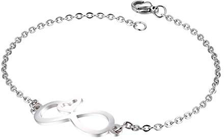 Flongo Fußkettchen Armband Freundschaftsarmbänder BFF Ketten, Edelstahl Armreif Armkette Fußkette Kette Silber Infinity Unendlichkeit Zeichen Symbol Lieben Elegant Damen Herz