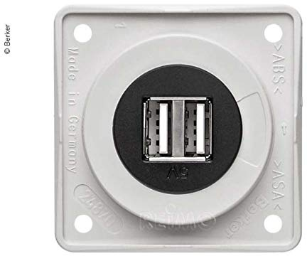Berker USB-Ladesteckdose 12V zweifach grau-glänzend, Einsatz schwarz (932983219)