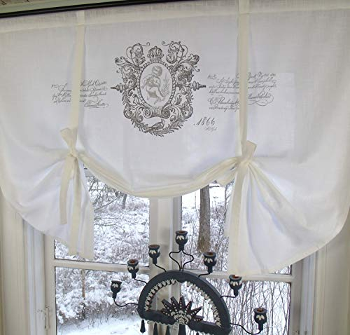 LillaBelle Raff Gardine Jeanne Weiss Rollo 180x100 cm Engel Shabby Vintage Romantik Landhaus