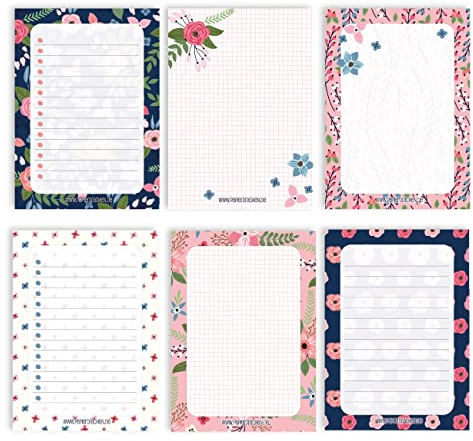 Papierdrachen 6 Notizblöcke Blanko zur freien Gestaltung | für Termine, Projekte, to do Liste, Meetings, Einkaufslisten, Notizen und vieles mehr - Blau Rosa - Notizblock Set 15 - DIN A6