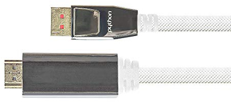 Python Câble de raccordement série Premium DisplayPort 1.4 vers HDMI 2.0 - 4 K / UHD @ 60 Hz - Câble adaptateur - Triple blindage - Fiche métallique - Plaqué or - Cuivre - Nylon tressé - Blanc - 3 m