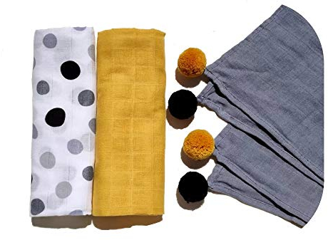 Bellochi Mullwindeln Spucktücher Baby Musselin Tuch - 60x80 cm - 100% Baumwolle - Sanft Moltontücher Baby 3 er Pack - Gelb