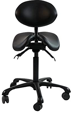 Master Massage Berkeley Ergonomischer Sattelhocker mit geteilter Sitzlehne und Zwei Neigungsoptionen, Schwarz mit schwarzem Aluminiumsockel, Geteilte Rückenlehne