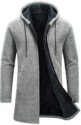 KUDORO Strickjacke Herren Cardigan Lang Trachtenjacke mit Kapuze Gestrickt | Pullover Hoodie Wintermantel Sweatjacke Feinstrick Winterjacke Fleecejacke