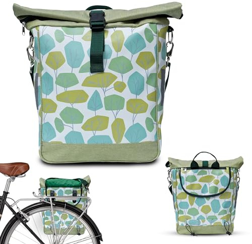 Ikuri einseitige Fahrradtasche für Gepäckträger Satteltasche Einzeltasche Packtasche, abnehmbar, mit Tragegurt zum Umhängen, aus Plane, Damen, wasserdicht - Modell Bosque