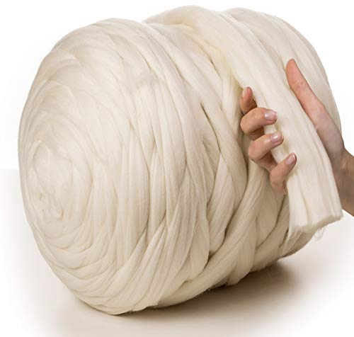 MeriWoolArt XXL Merino Wolle – 100% Schurwolle, Extra Dickes Filzgarn (4–5 cm) für Armstricken, Trocken- & Nassfilzen, Decken & Babydecken – Natürliche Farbe 100g