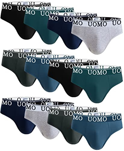 Channo Slips en Coton pour Hommes Uomo - Lot de 12, Multicolore, XL