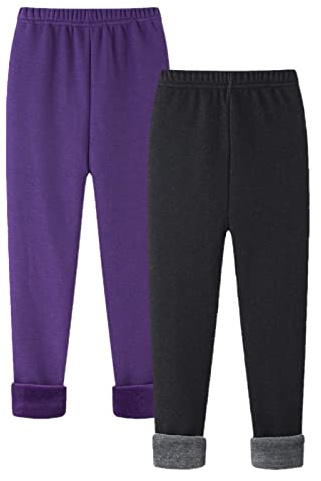 Maeau 2-pack varma leggings för flickor, barn, vinterbyxor, fleecefodrade tjocka byxor, termobyxor, bomullsleggings, fodrade höst 3–13 år/100–160 cm, 12, 6-7 år