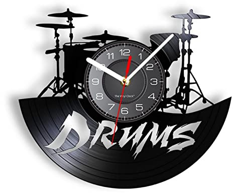 Guang trading 30cm Horloge Murale Batterie électrique Bande oeuvre Vintage Horloge Murale Musique Performance décor Ensemble de Batterie Montre Rock and Roll Montre Batteur Cadeau