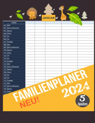 FamilienPlaner 2024 mit 5 Spalten: Familien Monatsplaner 2024 A4, Terminplaner 2024 1 Monat Tag 2 Seite, 1 Jahre Monatsplaner, Terminplaner & ... Für Kollegen, Studenten, Familie Und Freunde