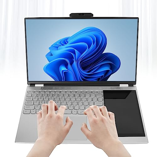 Win 11 Laptop mit Doppeltem Bildschirm, 15,6 Zoll + 7 Zoll IPS-Bildschirm, HD-Notebook mit Fingerabdruck-Entsperrung, 16 GB Arbeitsspeicher, Handschrift-Touch, Tastatur mit (16 GB + 1 TB EU-Stecker)