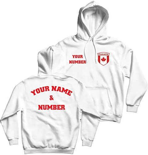 lepni.me Sweatshirt à Capuche Manches Longues Maillot de Football du Canada avec Votre Nom et Numéro | Insigne du Drapeau Canadien Top Personnalisé | Coupe du Monde 2022 (L Blanc Multicolore)