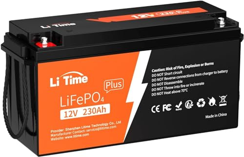 LiTime Bateria Lifepo4 12V 230Ah con Protección Baja Temperatura y 200A BMS, MAX Energia 2944Wh, Batería Litio 12V 230Ah hasta 15000 Ciclos para Caravana Barco Sistema Solar Energético Doméstico