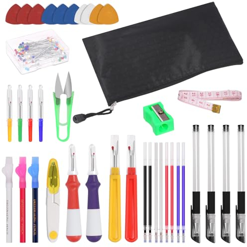 Glarks 134Pcs Naht Ripper Set beinhaltet Nähfaden Entferner Werkzeug, Schneiderkreiden, Nähstifte, Schere Ergonomische Griff Naht Ripper mit Aufbewahrungstasche