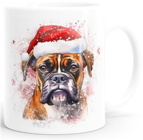 SpecialMe® Tasse Hunde-Motiv Weihnachten Weihnachtsmütze lustig Hunderassen Geschenk Hundebesitzer Aquarell Weiss standard