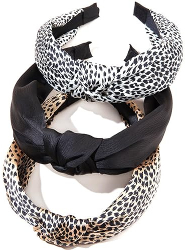 3 Pezzi Fascia per Capelli Donna, Vintage Cerchietti Motivo Leopardato, Fasce per Capelli Elastica, Senza Scivolare Nodo Croce Ampio Fasce per yoga, sport, Fitness