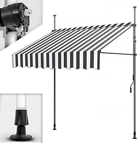 Bubinblau Patio Arm Retractable Awning, Stripe Retractable Awning, Roll Up Polyester Canopy, UV & Waterproof Blackout Privacy Screen, 215-300CM Height Adjustable Easy To Install,Gray,3.5M