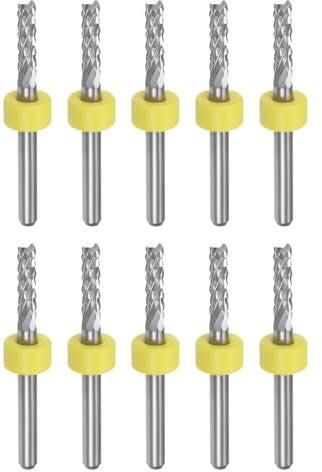 sourcing map 10pcs End Mill Bits 3mm Solid Carbide CNC Router Bits Engraving Cutter Tools for PCB Circuit Board Milling Machine Wood Carving, 1/8 Straight Shank