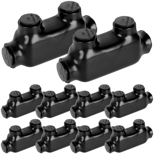 10 Pcs Insulated Wire Connectors Black in-line Splice Connector 2 Port Multi Cable Connector Dual Sided Entry Cable Splicers Electrical Power Wire Terminal Connectors (2/0-6 Wire Range)
