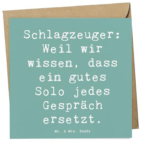 Mr. & Mrs. Panda Grußkarte Spruch Schlagzeug Solo - Geschenk, Dynamik, Lernen, Glückwunschkarte, doppelkarte, anlasskarte, Performance, Beats, Instrument, Musik, Klappkarte, Musiker, faltkarte