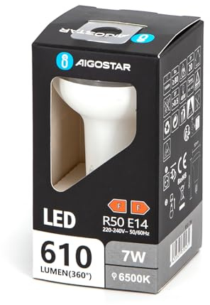 Blendend Bombilla LED R50 E14 7W 6500K; alta eficiencia, luz blanca fría, ideal para ambientes luminosos y decoración del hogar.