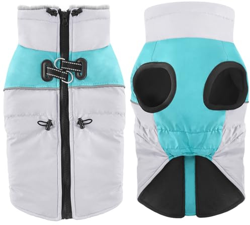 Dolahovy wasserdichte Hundemantel Winterjacken, Winddichte Haustier Kleidung Große Jumper Warme Hunde Mäntel Fleece Jacken Outfit für kleine mittlere große Hunde Welpen Weste mit Geschirr (Blau, XL)