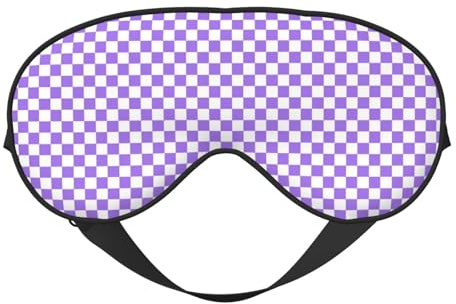 Masque de sommeil pour homme et femme – Masque de voyage doux à carreaux lilas pour masque de sommeil occultant, boucle réglable pour homme et femme, bandeau amusant pour les jeux de fête
