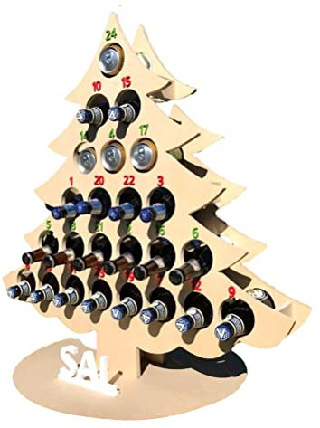Masyrt Calendrier de L'Avent de Noël en Bois avec 24 Mini Porte-alcool, Support pour Bouteilles de Vin, Décoration et Idéal sur le Thème de L'arbre de Noël (Casier à vin B)
