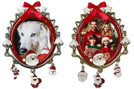 Laonainai 2 mini cornici per foto da appendere, in metallo, decorazione per albero di Natale, decorazione per albero di Natale, decorazione per albero di Natale, decorazione fai da te, regalo per foto