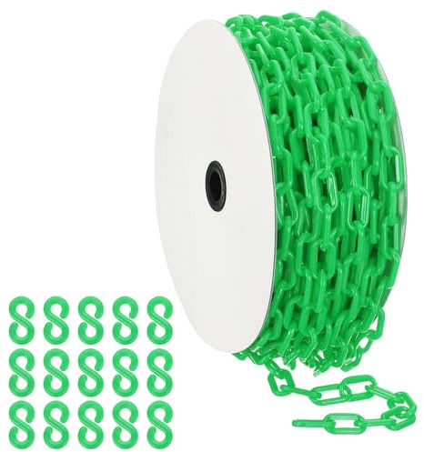 PATIKIL Cadena de plástico verde, 92pcs 6mm Cadena de barrera de seguridad de plástico grande Larga para control de multitudes, estacionamiento, cerca