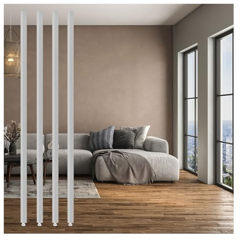 YLLFFLL Paravent Raumteiler Innen Raumteiler Aus Holz, Vom Boden Bis Zur Decke, Weißes Finish Moderne Trennwand Sichtschutz Lamellen Säulen, Ersatz DIY Raumtrenner Stange(4pcs,4.8ft/146cm Tall)