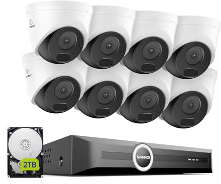 SANNCE 5MP POE CCTV Camera System, 6MP 8CH NVR with Human/Vehicle Detection, 8x Outdoor Security Cameras House Security, POE CCTV Outdoor Camera with IP67 Weatherproof, Remote Access, 2TB HDD