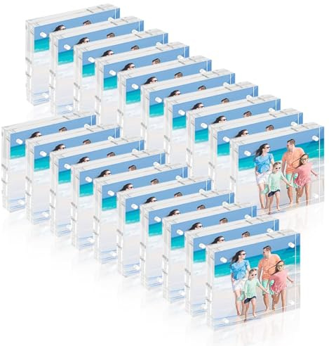Airsnigi 3x3 Acrylic Frames 20 Pack, 20mm Double Sided Magnetic Picture Frames Clear Picture Frames Wedding Table Numbers for Desk Desktop Display Pictures Holder