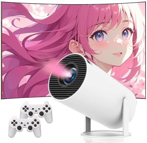 Projecteur Arcade Vision Y5S avec 2 manettes sans fil, mini console de jeux vidéo rétro avec plus de 10 000 jeux, projecteur de cinéma portable intelligent 4K avec correction automatique du trapèze et