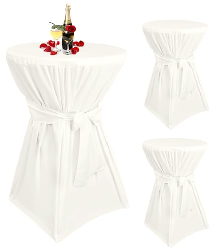 Teruntrue 3 Stück stehtisch hussen Elfenbein,Stehtischhusse Elfenbein für Ø 60-65 cm Stehtische und Bistrotische, Tischdecke aus Polyester mit Fußtaschen