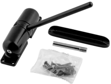 Türschließer 120x30 mm Schwarz – Federtorschließer aus Stahl mit wetterfester Lackierung für Gartentor Tür Hoftor – Automatischer Türfeststeller für Außenbereich