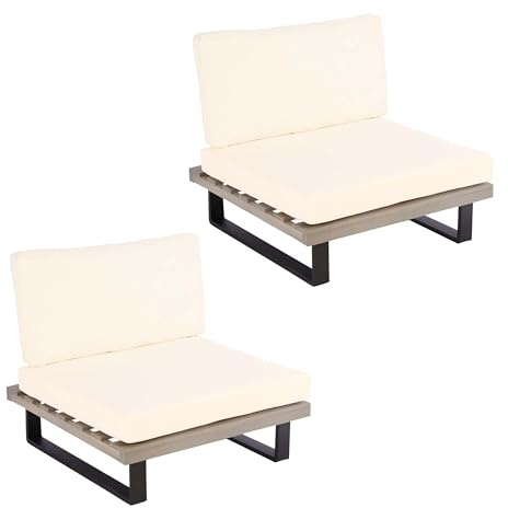 Mendler 2er-Set Lounge-Sessel HWC-H54, Garten-Sessel, Spun Poly Akazie Holz FSC-Zertifiziert Alu - grau, Polster cremeweiß